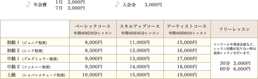 ジュニア・シニア・ブルグミュラー・ツェルニー・ショパンエチュード・コンクールや発表会前など、レッスン回数が足りない時は追加レッスンを行います。